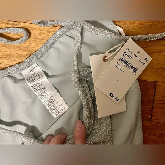 Good American Sparkle Tiny Ties Bikini Set in silver glitter - Picture 6 of 9